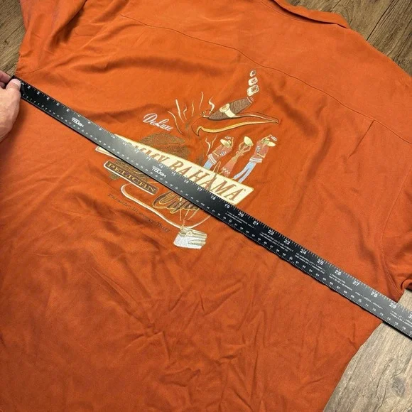 Tommy Bahama Silk Camp Shirt Mens 2XL Orange Pelican Cigars Embroidered Loop - Picture 4 of 12